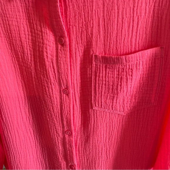 RACHEL ROY Women’s Long Sleeve Pink Crinkle Style Soft Button Up Tunic - Picture 4 of 9